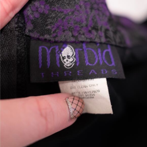 Morbid Threads Black Purple Damask Cheongsam Sheath Dress 90s 1990 Y2K SZ M - Picture 6 of 8